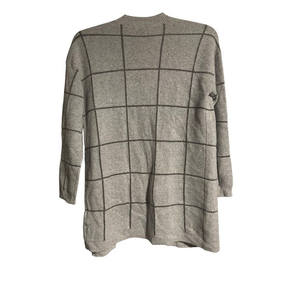 Tahari Womens Open Front Cardigan Sweater Size S Cashmere Blend Gray Windowpane - Picture 2 of 6